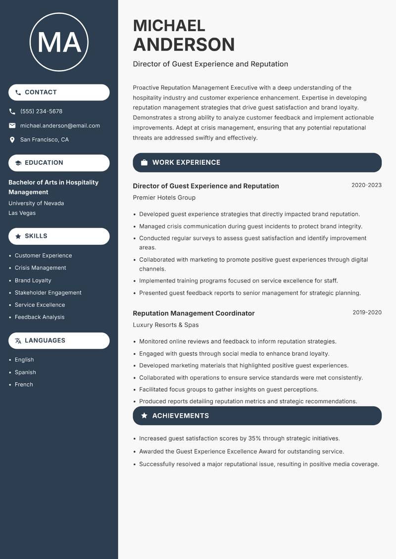 Reputation Management Executive resume template — Compact