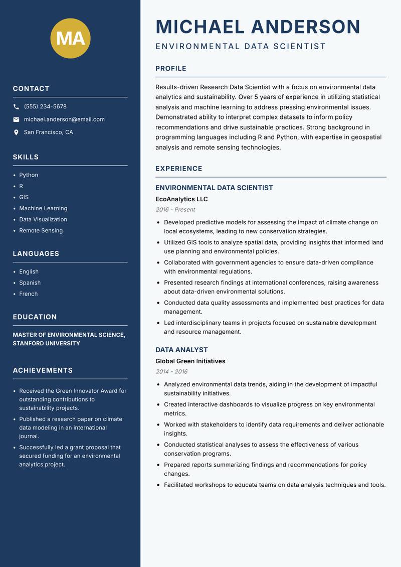 Research Data Scientist resume template — Classic Clean