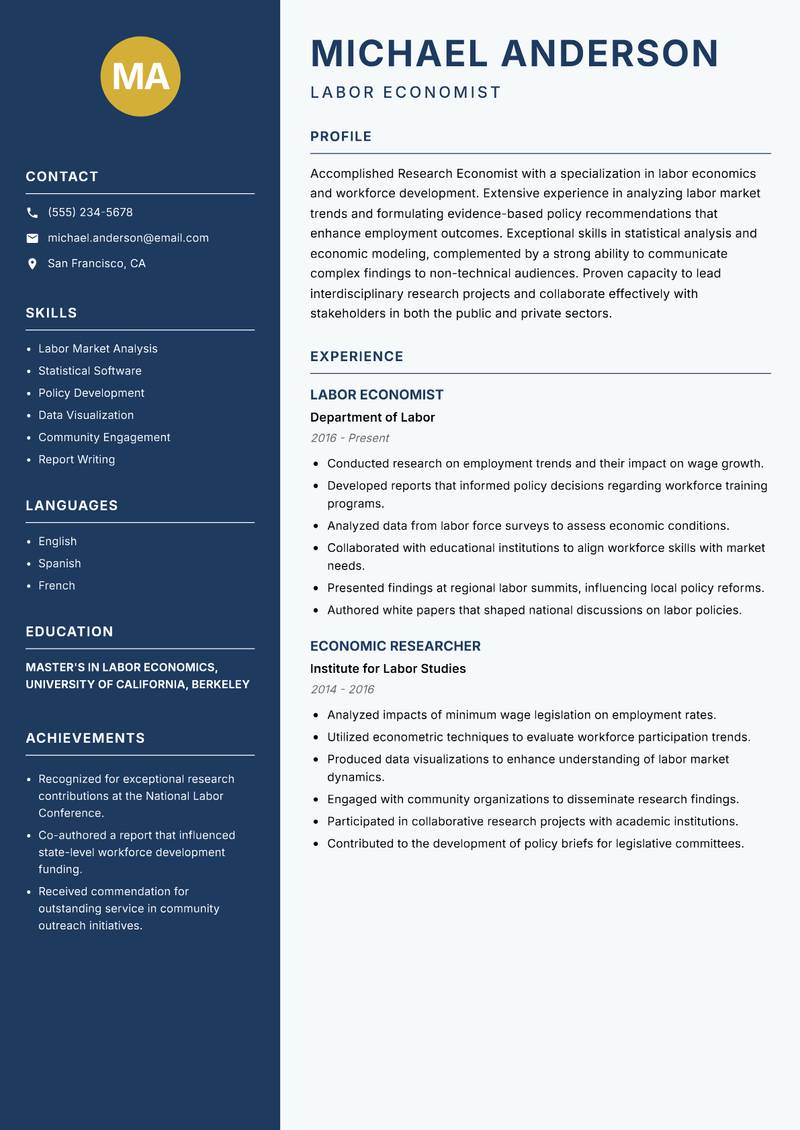 Research Economist resume template — Classic Clean