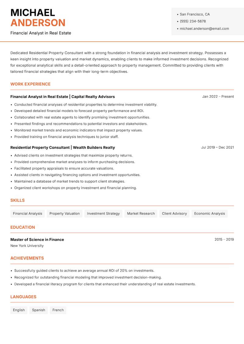 Residential Property Consultant resume template — Modern Professional