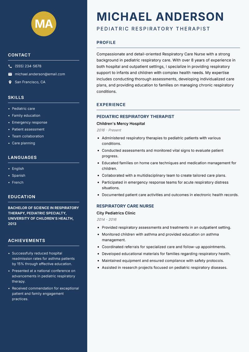 Respiratory Care Nurse resume template — Classic Clean