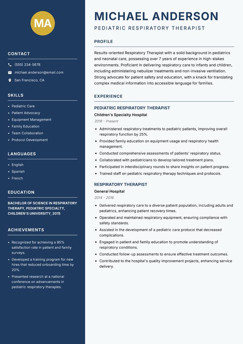 Respiratory Therapist resume template — Classic Clean