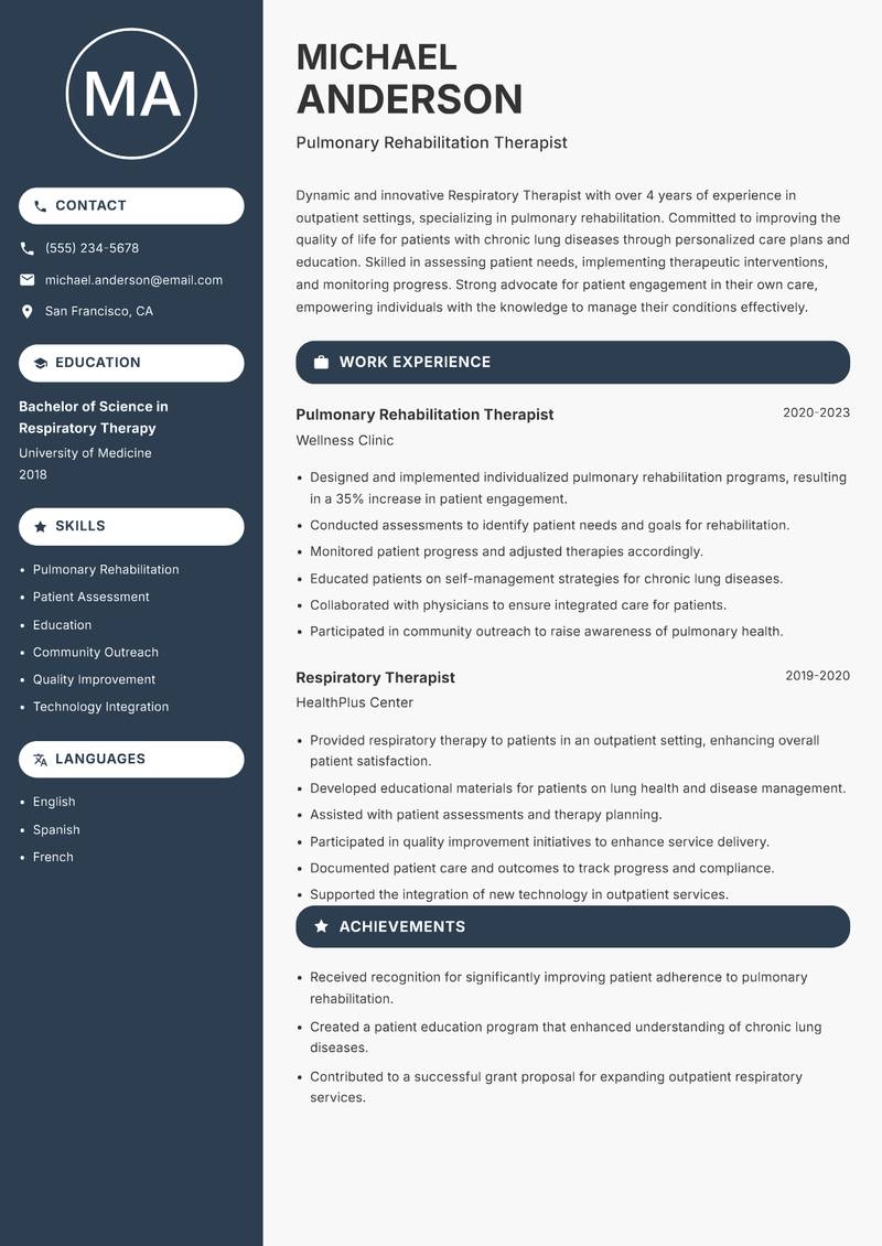 Respiratory Therapist resume template — Compact