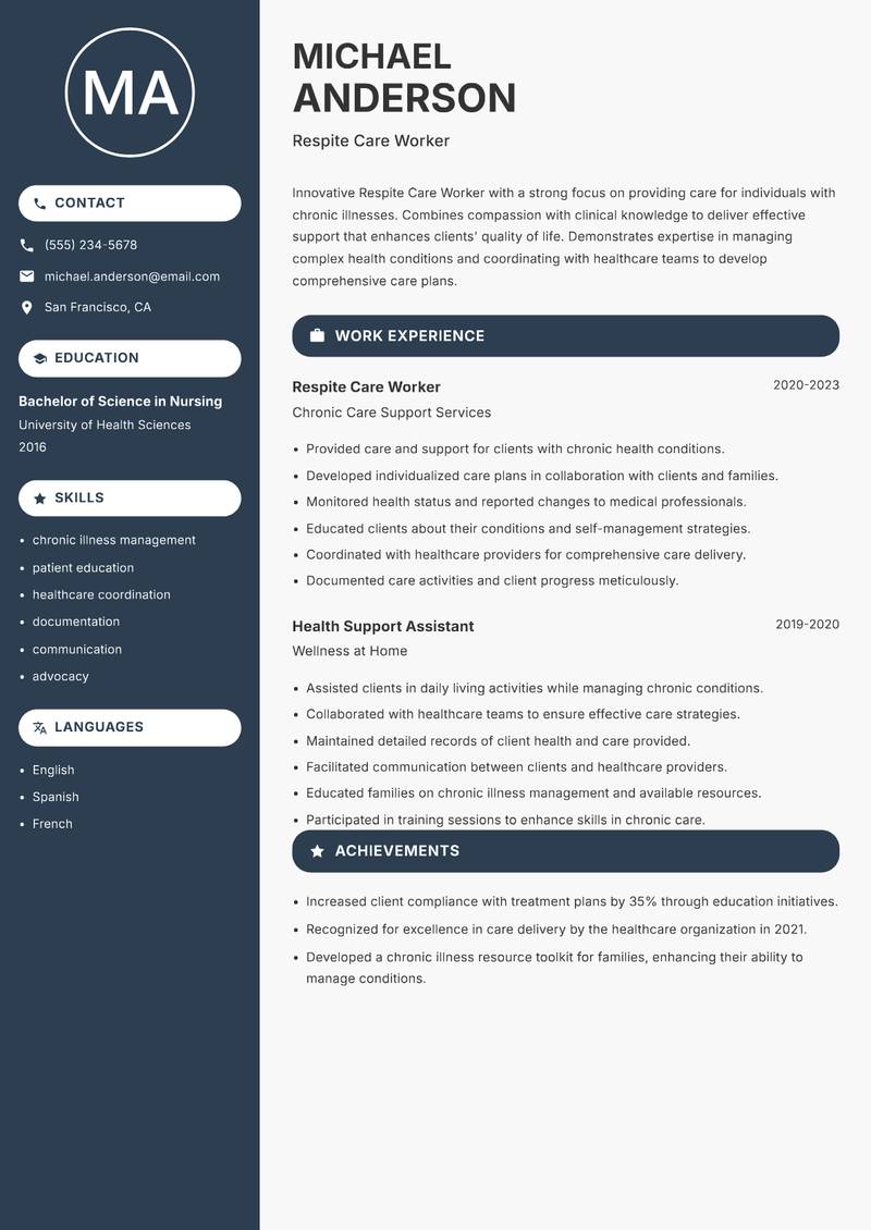 Respite Care Worker resume template — Compact