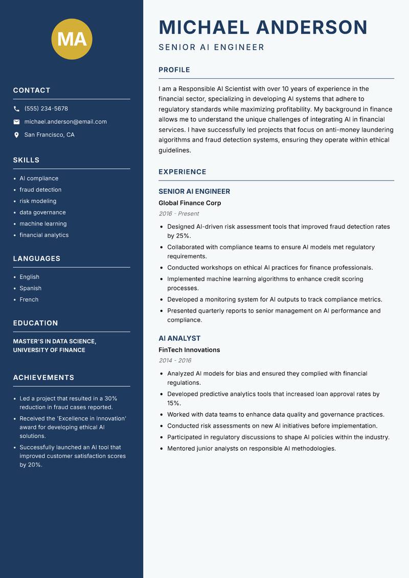 Responsible AI Scientist resume template — Classic Clean