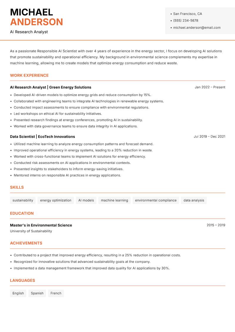 Responsible AI Scientist resume template — Modern Professional