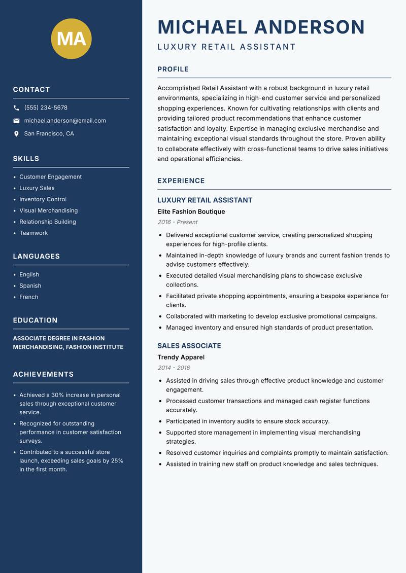 Retail Assistant resume template — Classic Clean