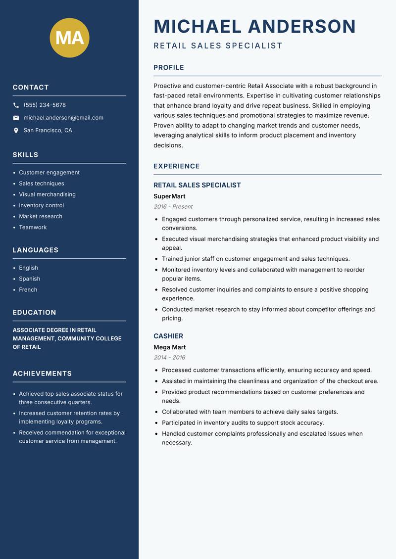 Retail Associate resume template — Classic Clean
