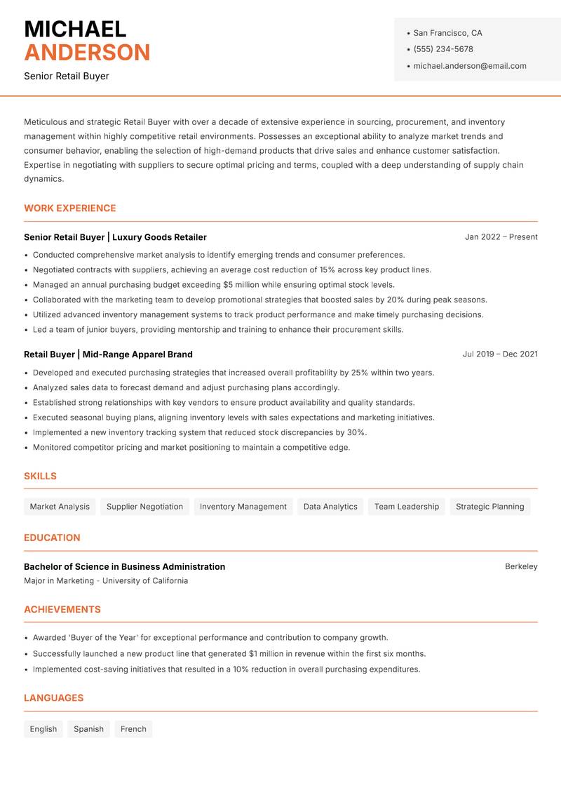 Retail Buyer resume template — Modern Professional
