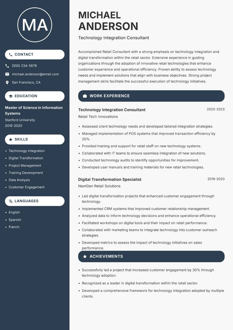 Retail Consultant resume template — Compact