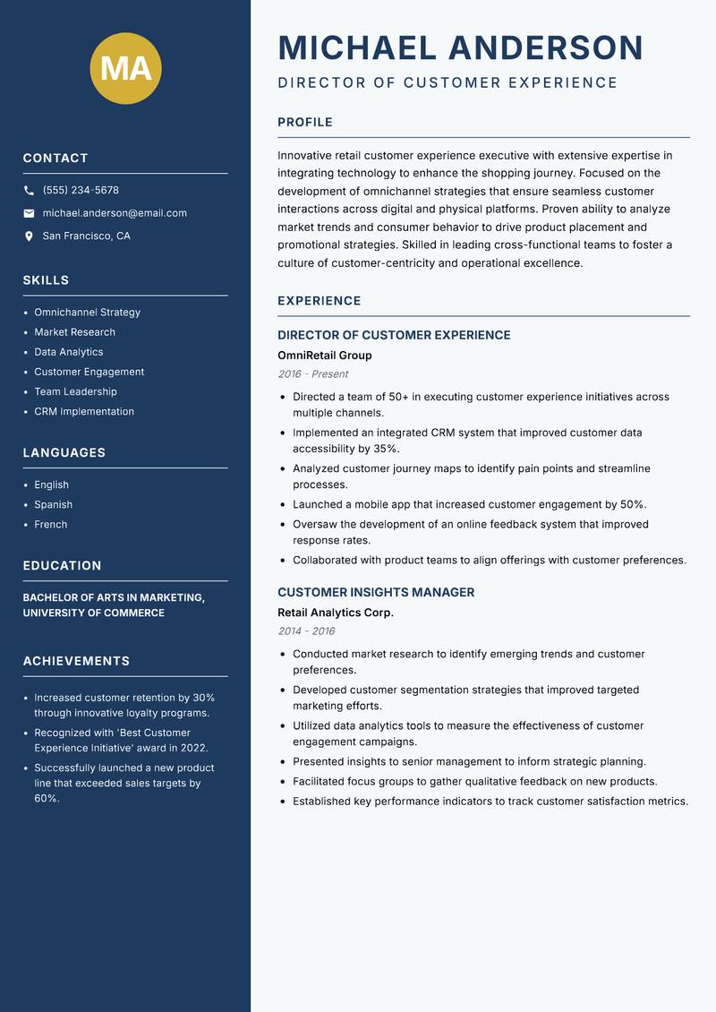 Retail Customer Experience Executive resume template — Classic Clean