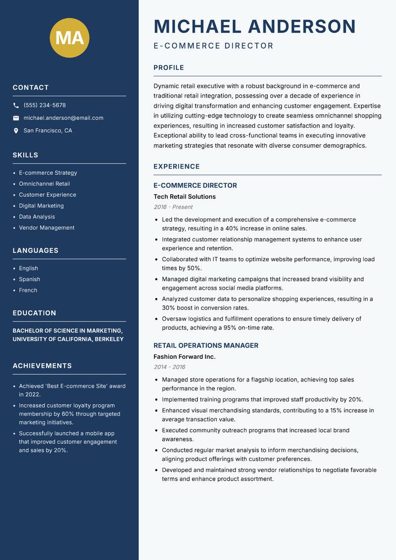 Retail Executive resume template — Classic Clean