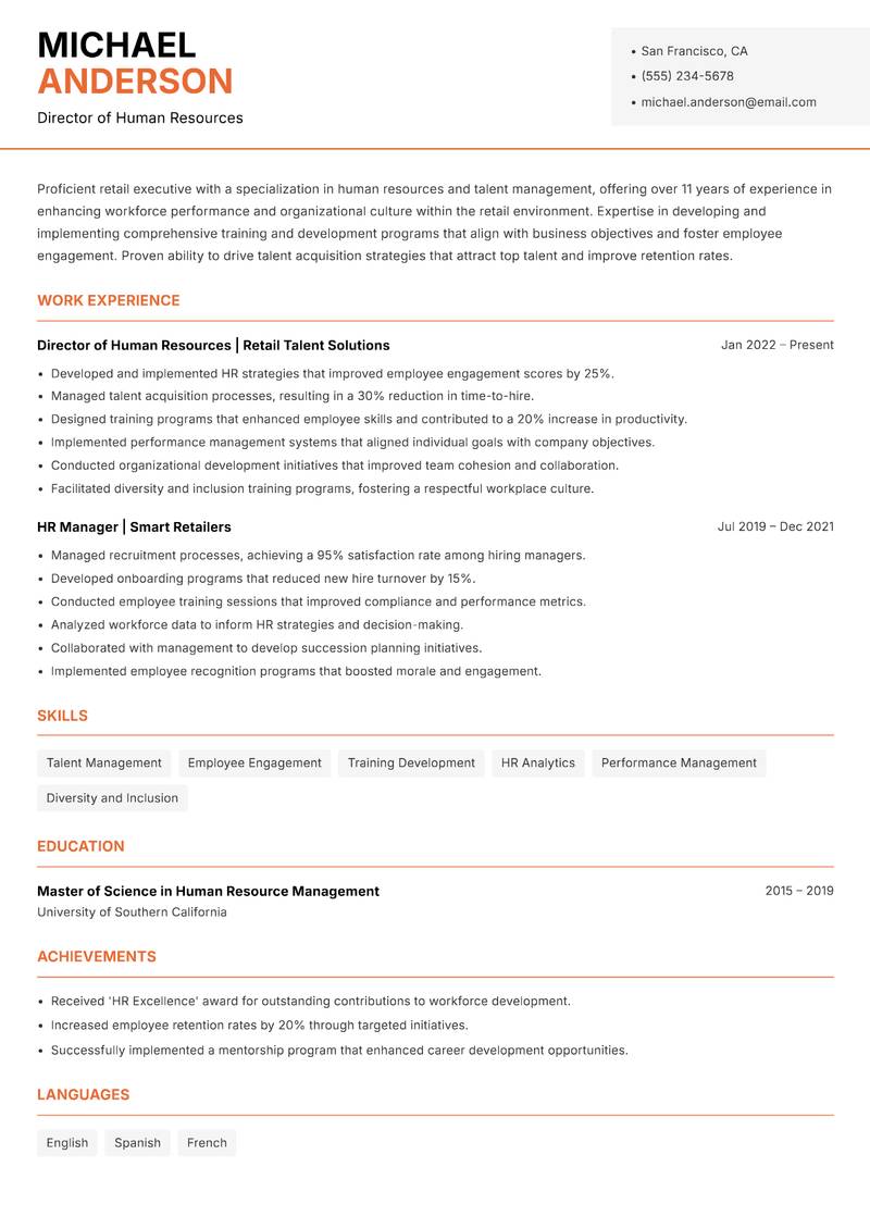 Retail Executive resume template — Modern Professional