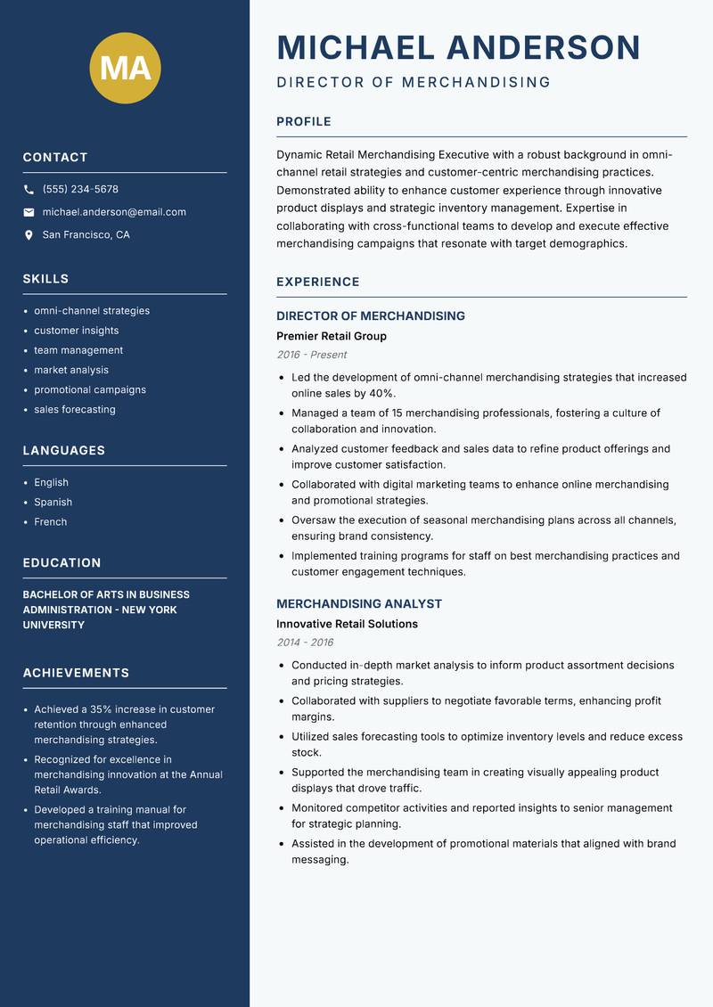 Retail Merchandising Executive resume template — Classic Clean