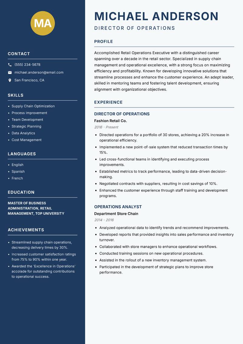 Retail Operations Executive resume template — Classic Clean