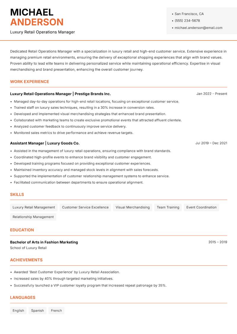 Retail Operations Manager resume template — Modern Professional