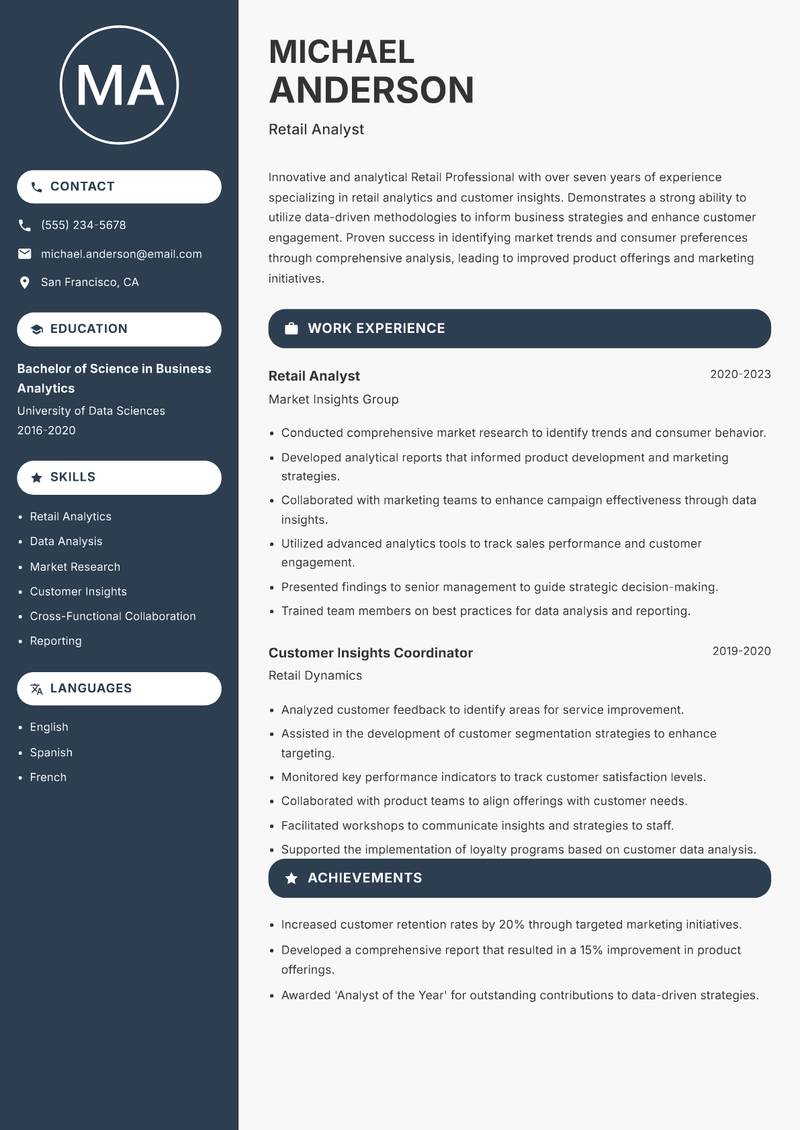 Retail Professional resume template — Compact