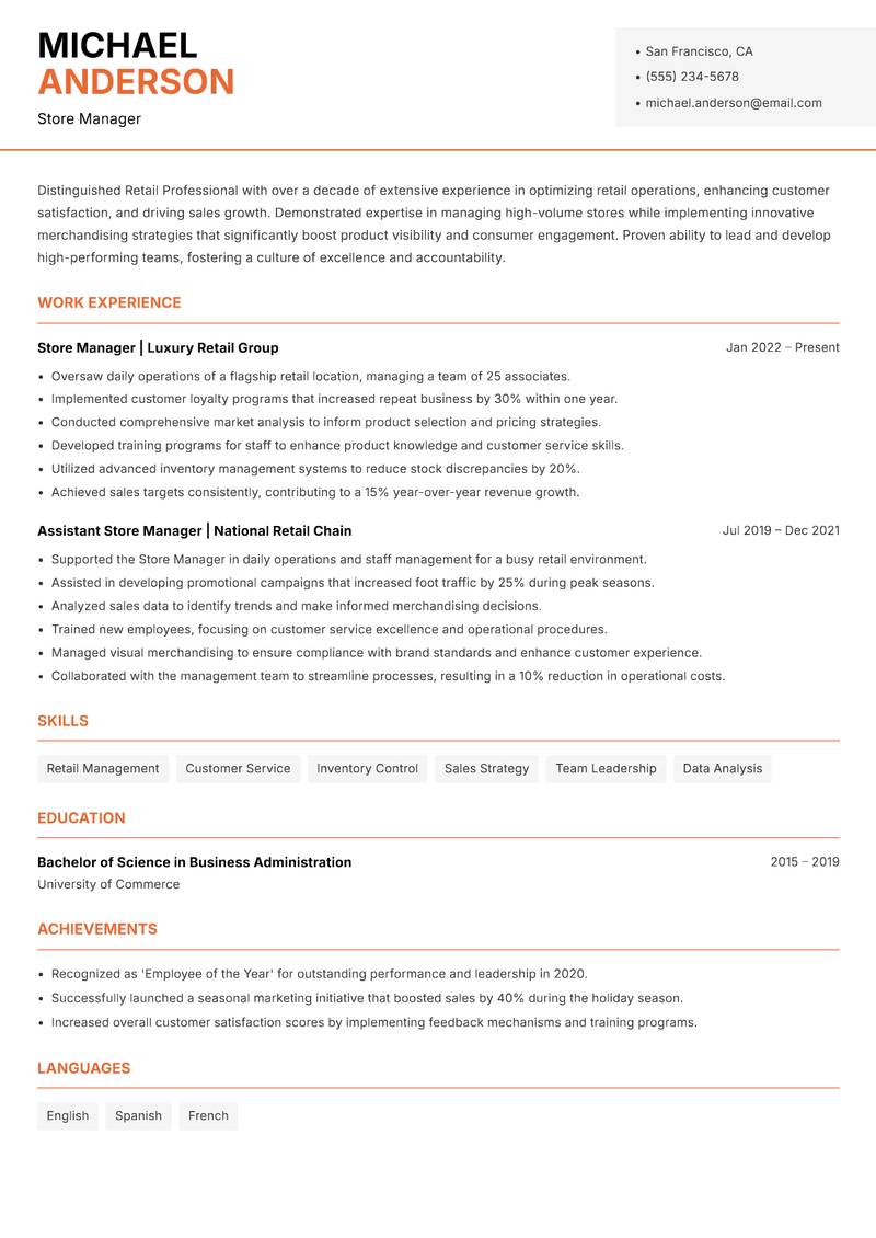 Retail Professional resume template — Modern Professional