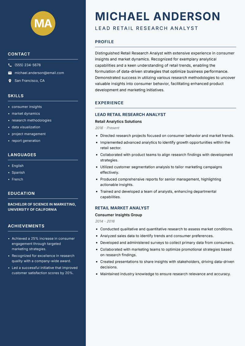 Retail Research Analyst resume template — Classic Clean