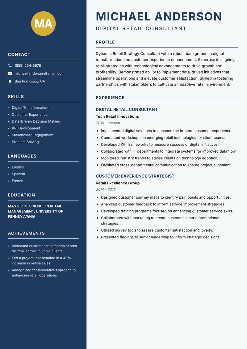 Retail Strategy Consultant resume template — Classic Clean