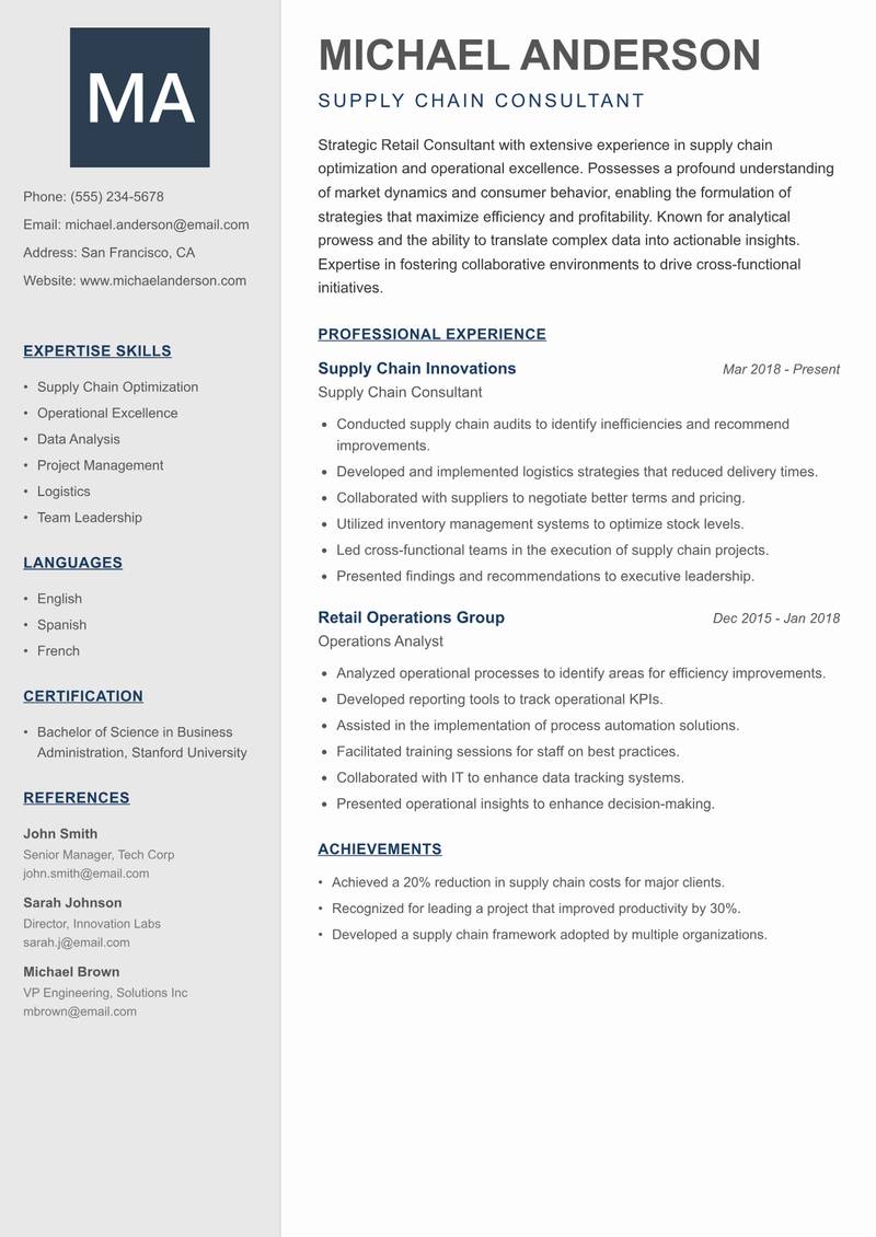 Retail Strategy Consultant resume template — Creative Minimal