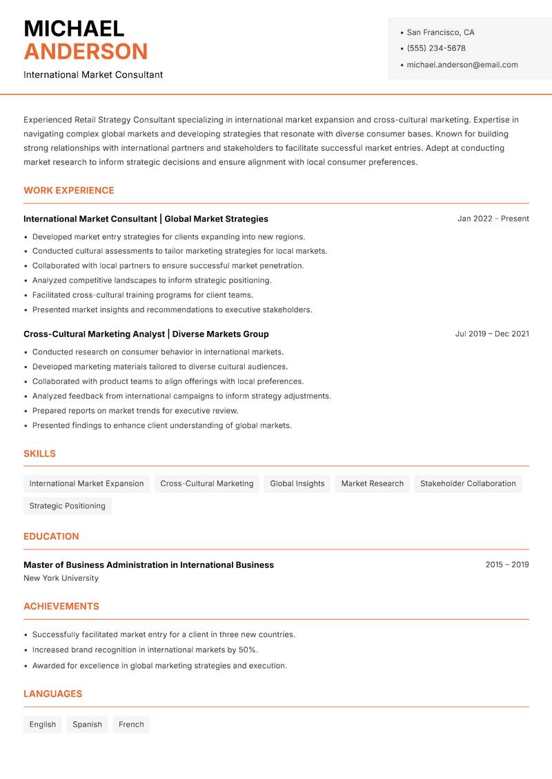Retail Strategy Consultant resume template — Modern Professional