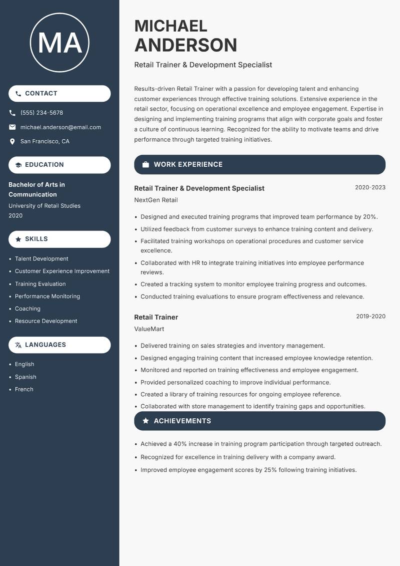 Retail Trainer resume template — Compact