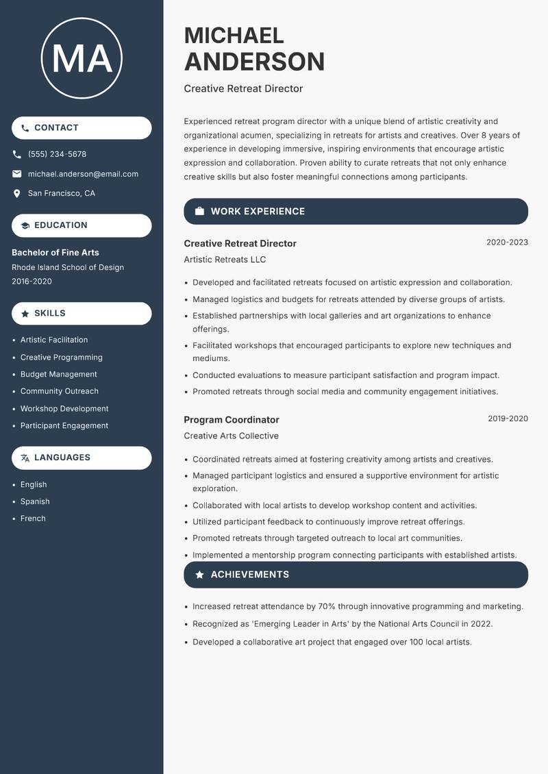 Retreat Program Director resume template — Compact