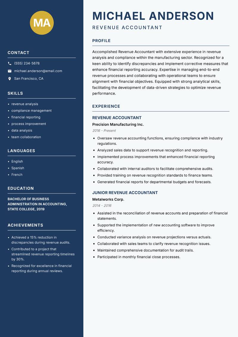Revenue Accountant resume template — Classic Clean