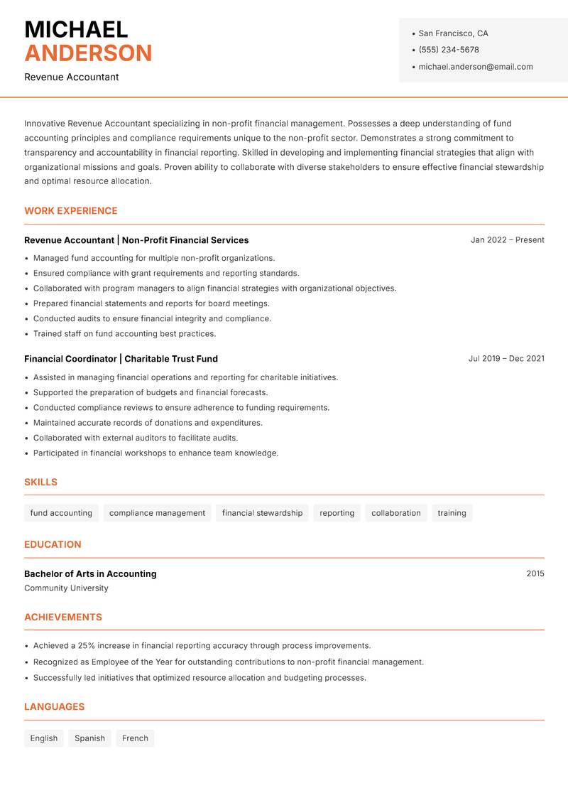 Revenue Accountant resume template — Modern Professional