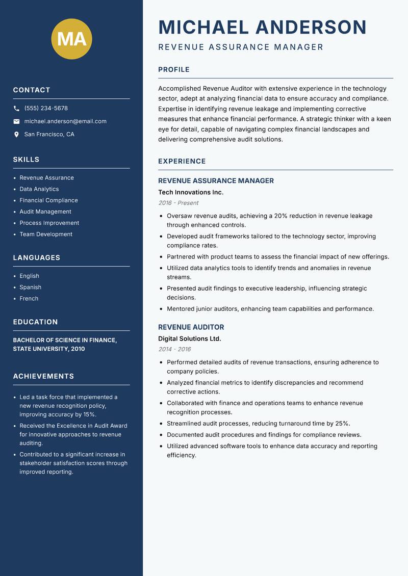 Revenue Auditor resume template — Classic Clean