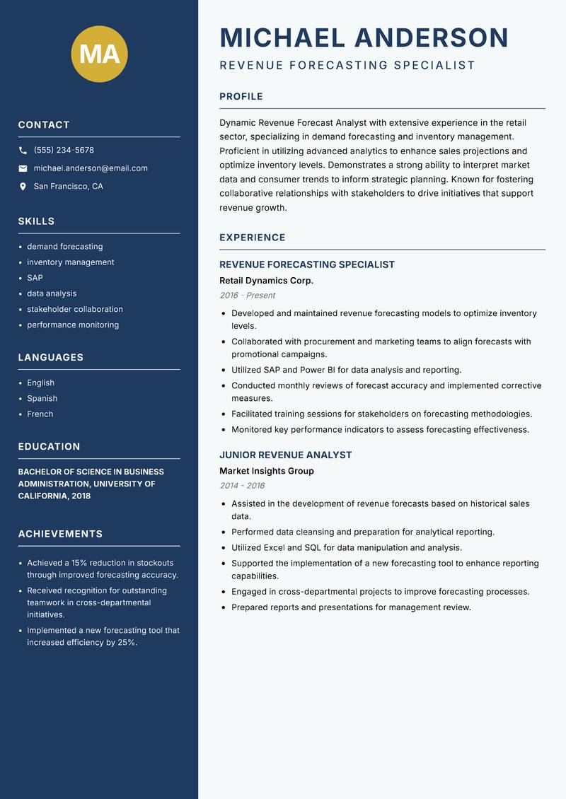 Revenue Forecast Analyst resume template — Classic Clean