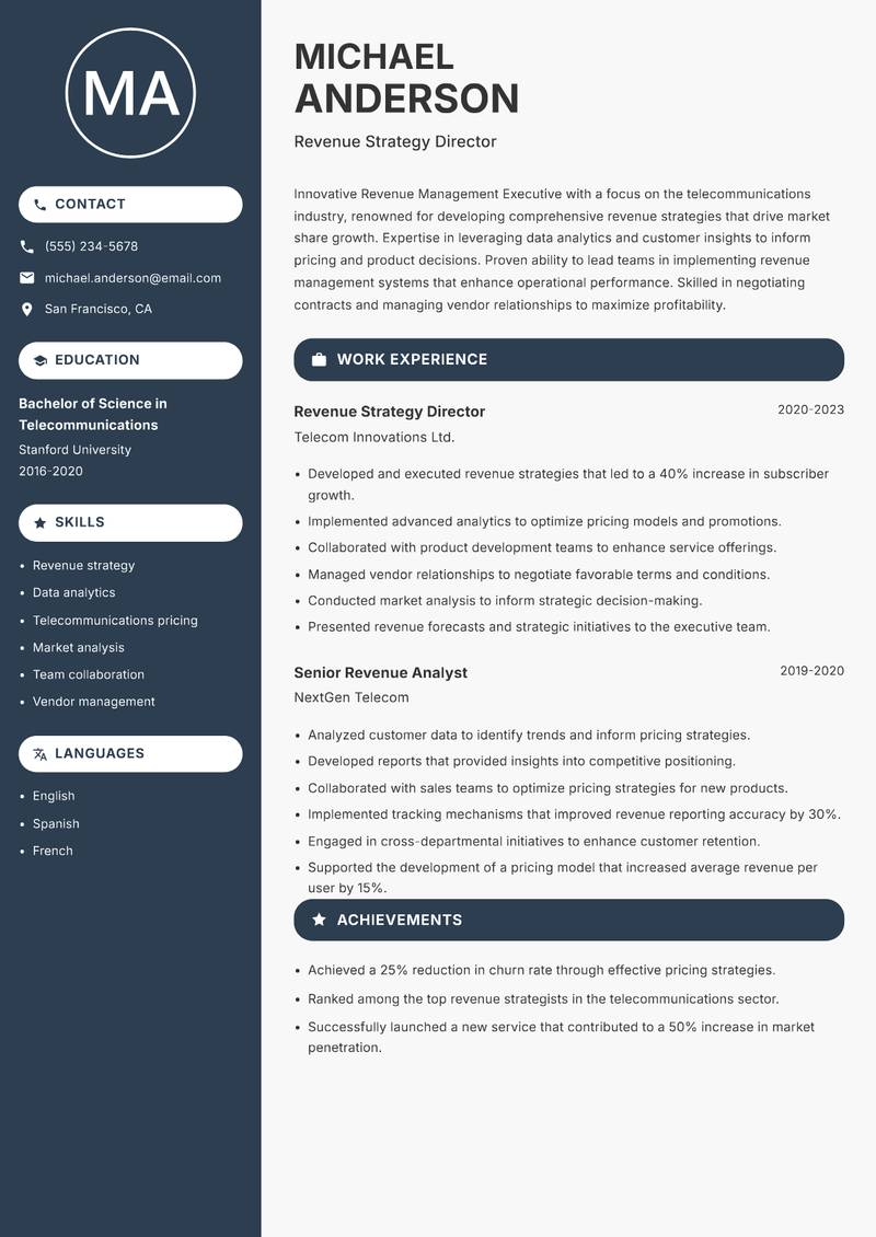Revenue Management Executive resume template — Compact