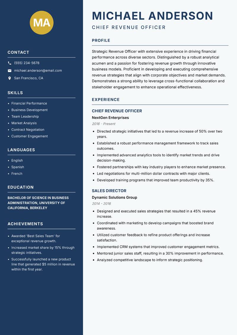 Revenue Officer resume template — Classic Clean