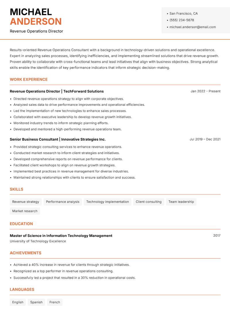 Revenue Operations Consultant resume template — Modern Professional