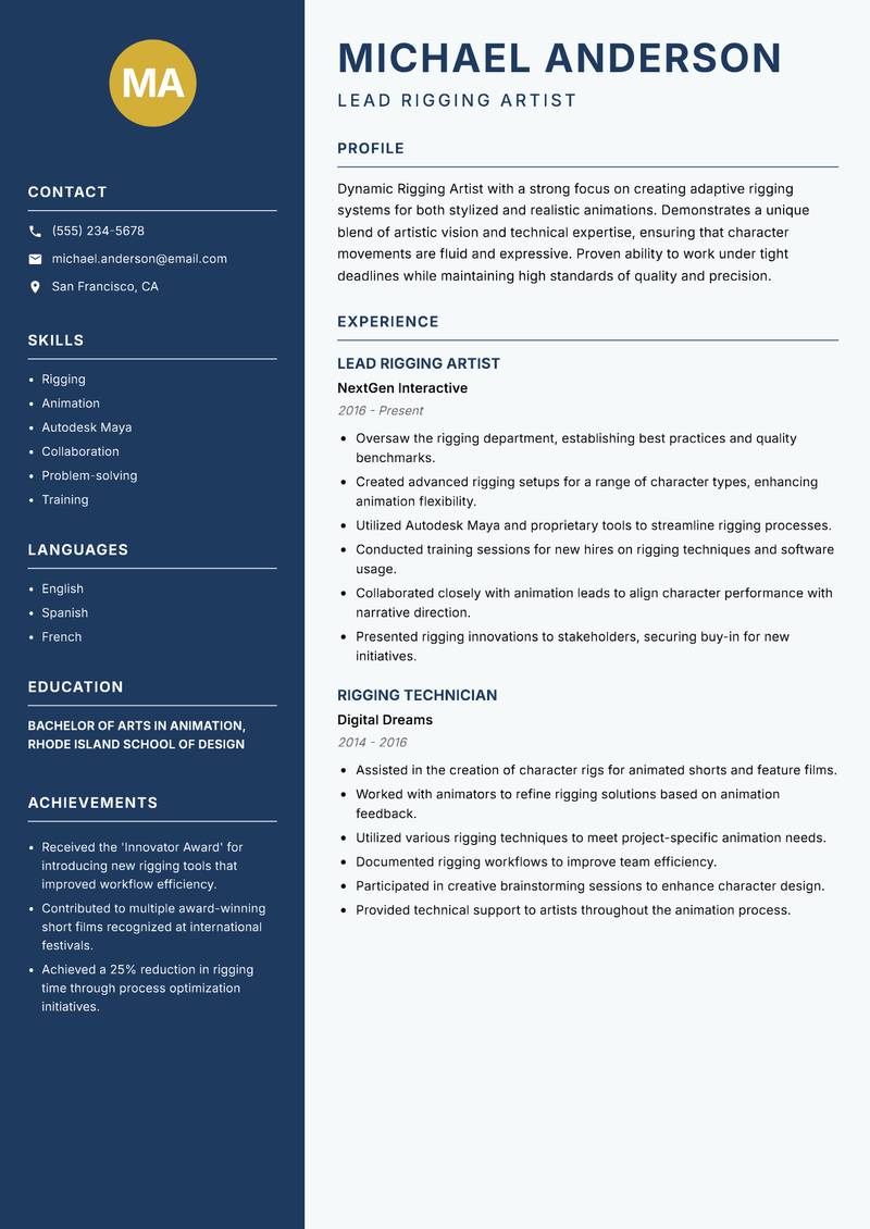 Rigging Artist resume template — Classic Clean