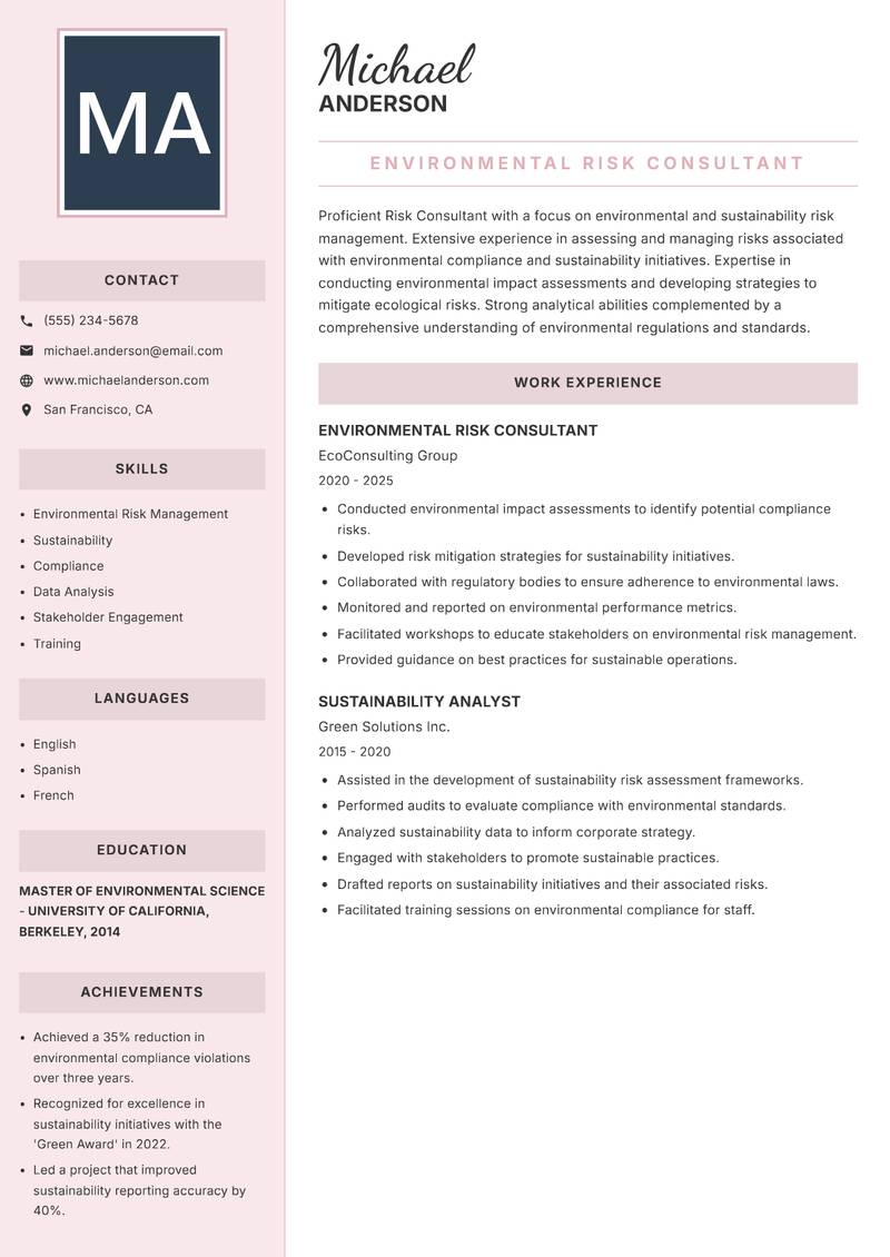 Risk Consultant resume template — Executive