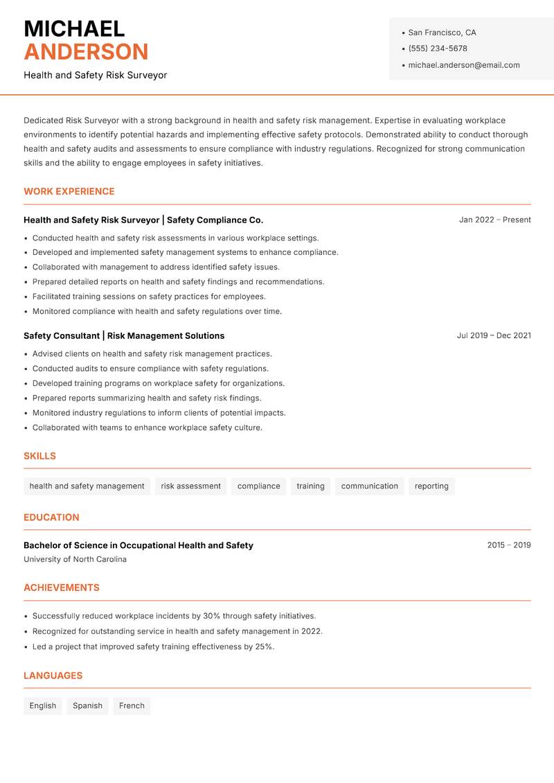 Risk Surveyor resume template — Modern Professional