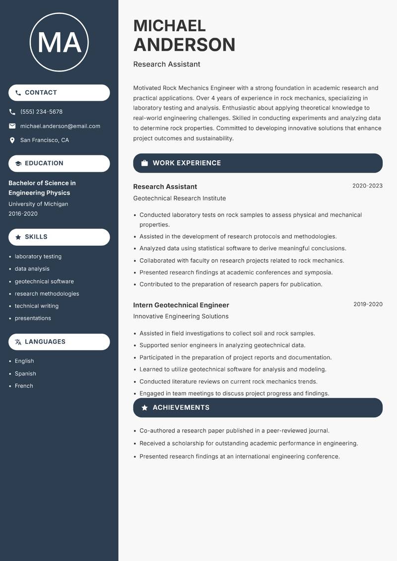 Rock Mechanics Engineer resume template — Compact