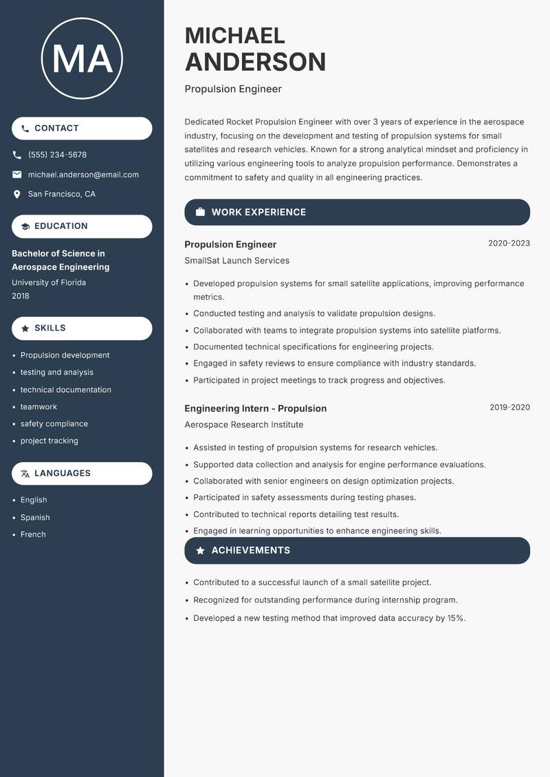 Rocket Propulsion Engineer resume template — Compact