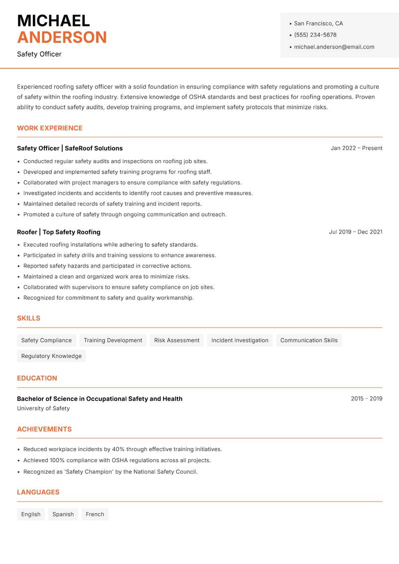 Roofer resume template — Modern Professional