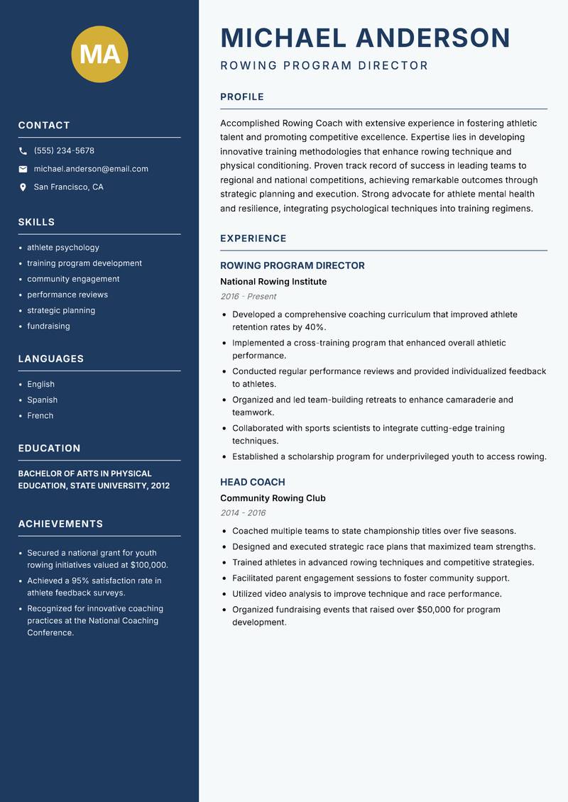 Rowing Coach resume template — Classic Clean