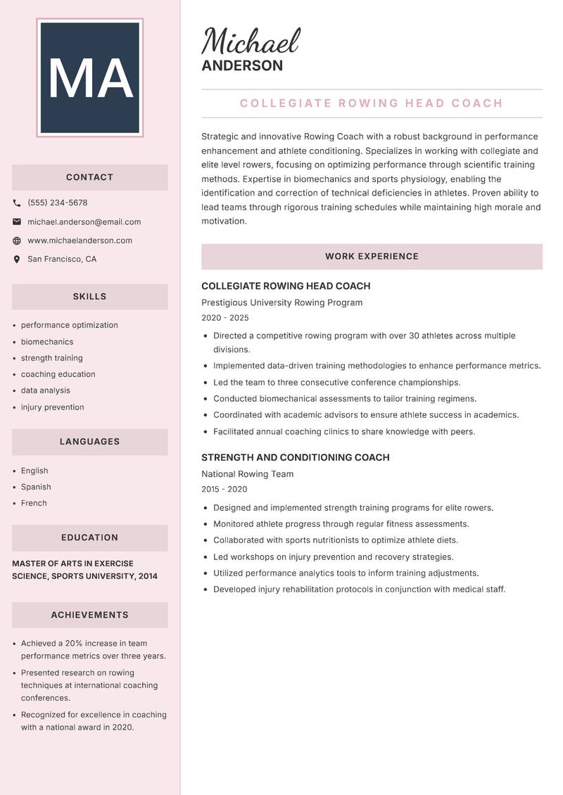 Rowing Coach resume template — Executive