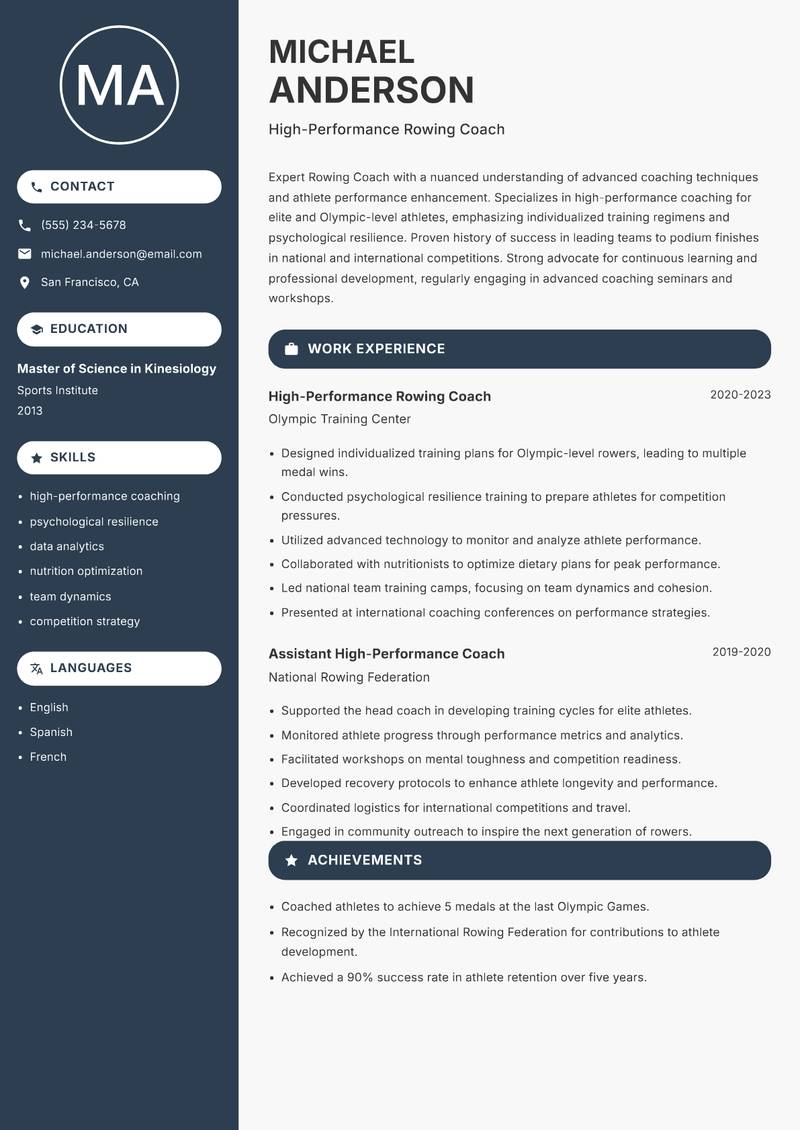 Rowing Coach resume template — Compact