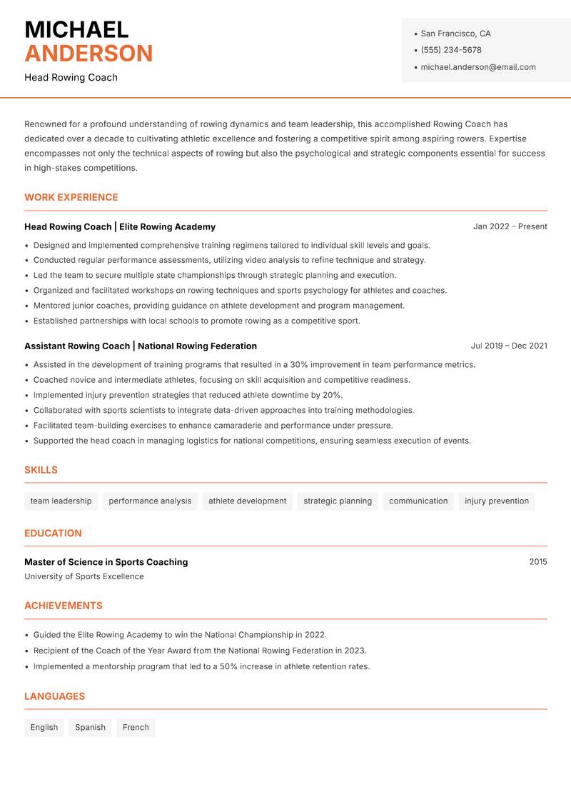 Rowing Coach resume template — Modern Professional