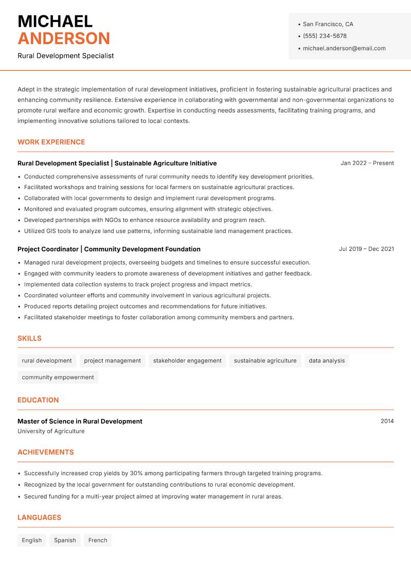 Rural Development Extension Officer resume template — Modern Professional