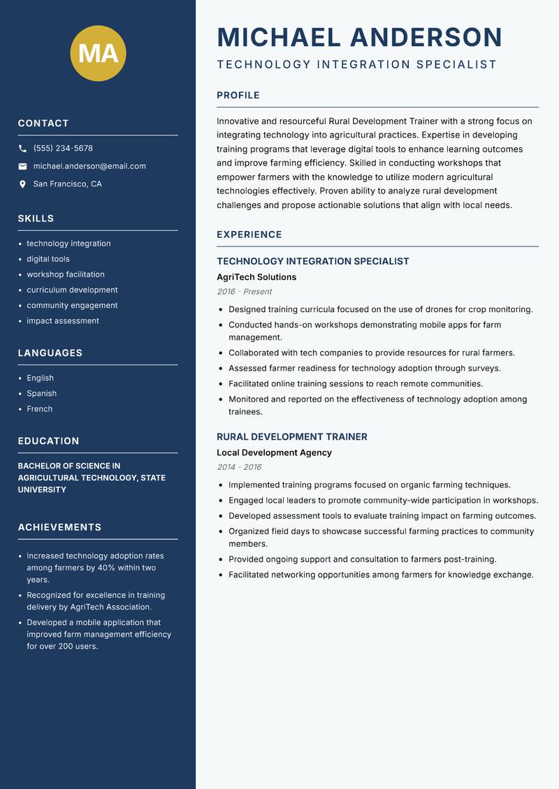 Rural Development Trainer resume template — Classic Clean
