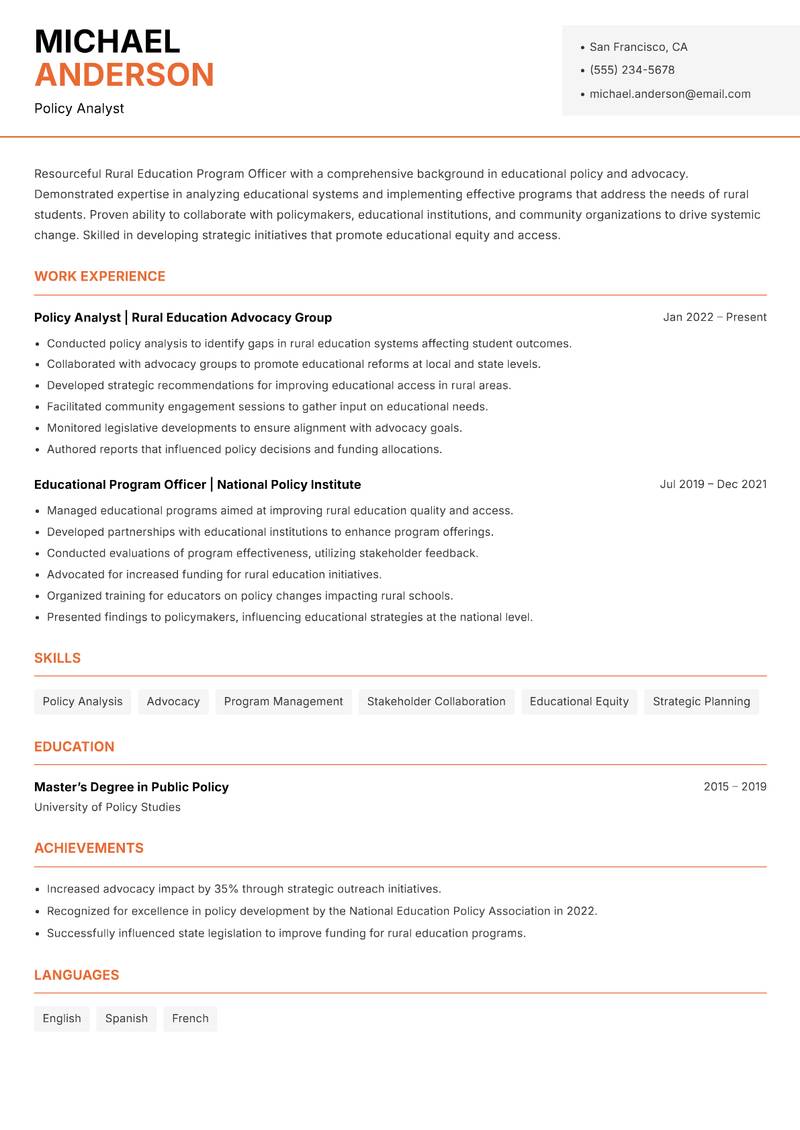 Rural Education Program Officer resume template — Modern Professional