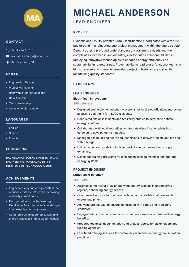 Rural Electrification Coordinator resume template — Classic Clean