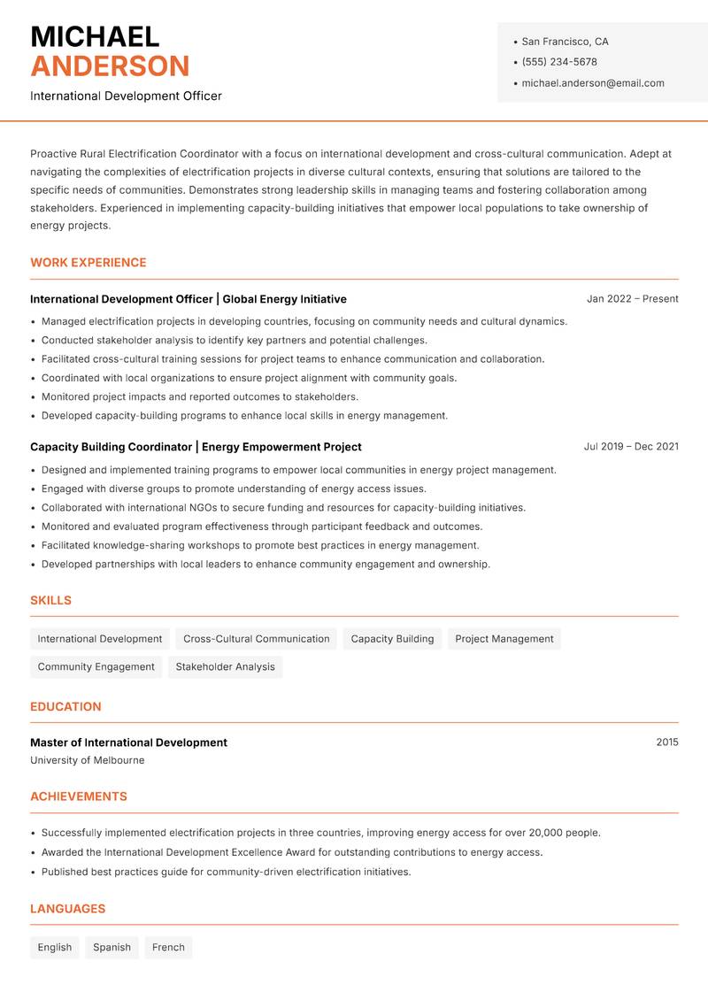 Rural Electrification Coordinator resume template — Modern Professional
